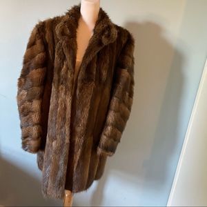 Vintage Keska Red Real  Fur Leather Coat Women's brown Jacket